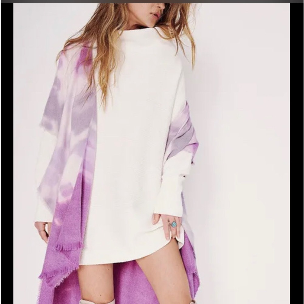 NEW FREE PEOPLE PURPLE FLEECE TIE DYE KIMONO TOPPER ONE SIZE